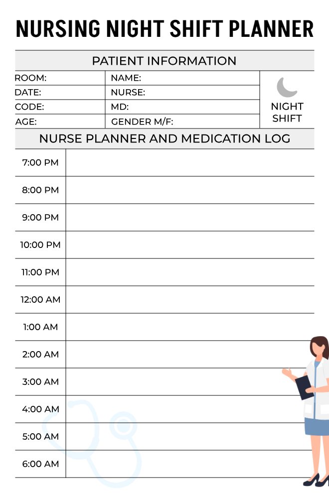 Nursing Night Shift Planner Template for Better Night Shift Organization