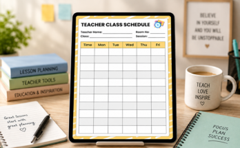 Teacher class schedule template for weekly lesson planning