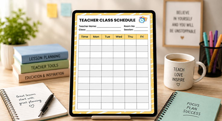 Teacher class schedule template for weekly lesson planning