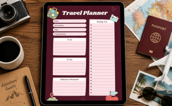 Travel planner with packing list to do and additional information sections