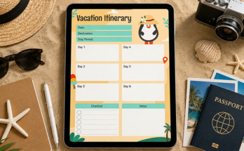 Vacation itinerary template with day wise plan and packing checklist