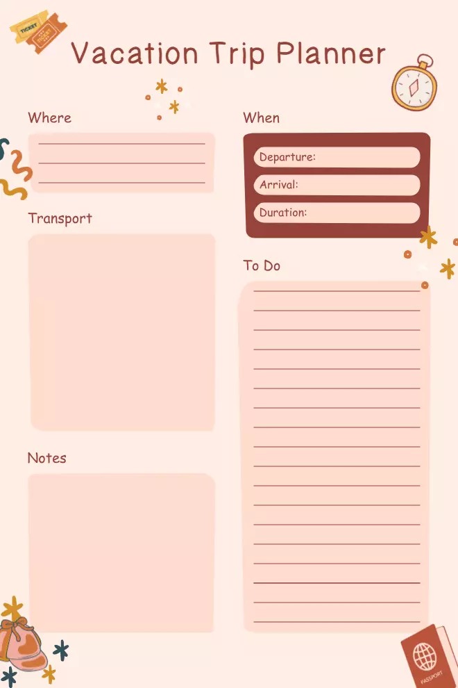 Cozy Vacation Trip Planner Template with To-Do List Section