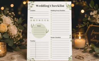 Wedding checklist with vendor list party checklist notes and timeline sections