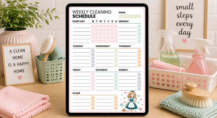 Weekly cleaning schedule template with daily chore checklist