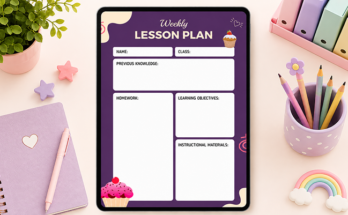 Weekly lesson plan with homework learning objectives and instructional materials