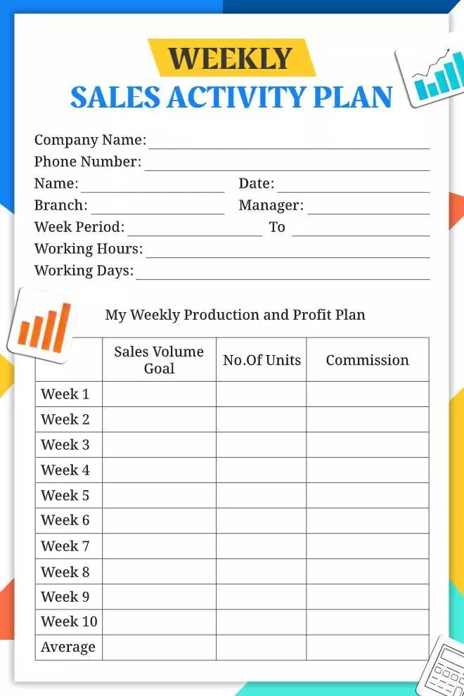 Data-Driven Weekly Sales Planner Template with Production and Profit Plan