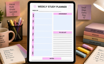Weekly study planner template with assignment and to-do list