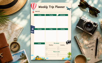 Weekly trip planner with daily boxes priorities and places to see