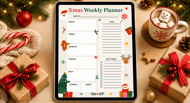 Christmas weekly planner with daily schedule goals and don't forget list