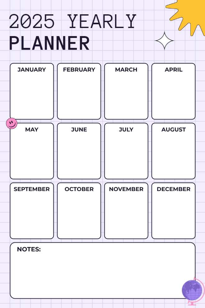 2025 Yearly Overview Featuring a Clean Monthly Planner Layout