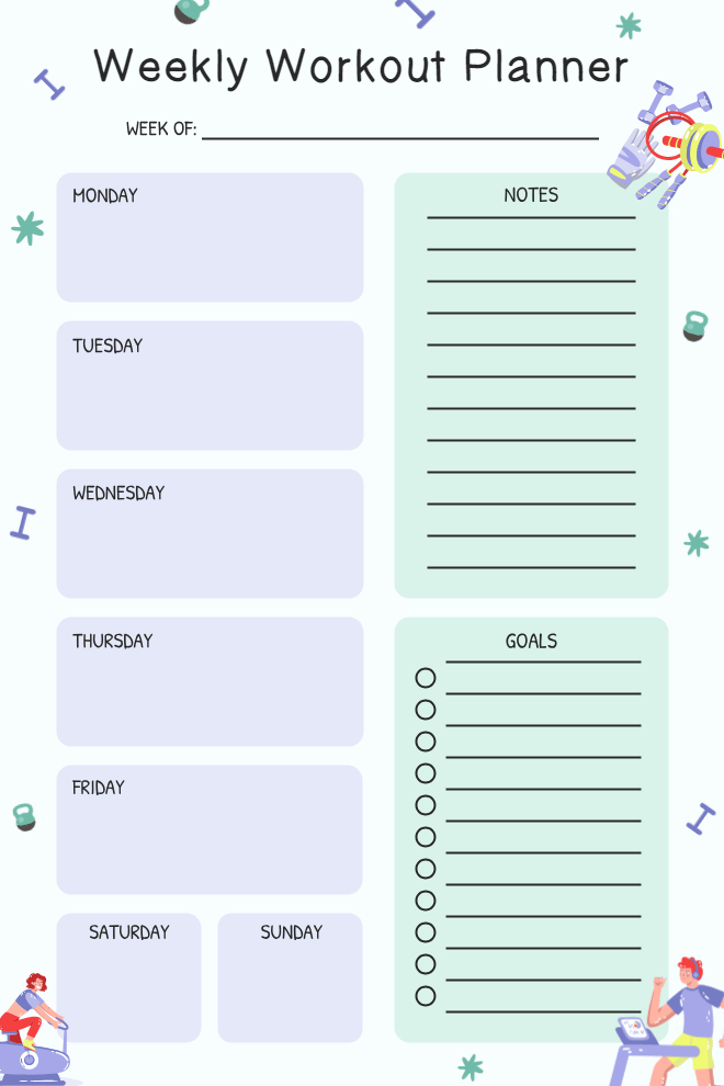 Aesthetic Weekly Workout Planner Template for an Energetic Fitness Routine