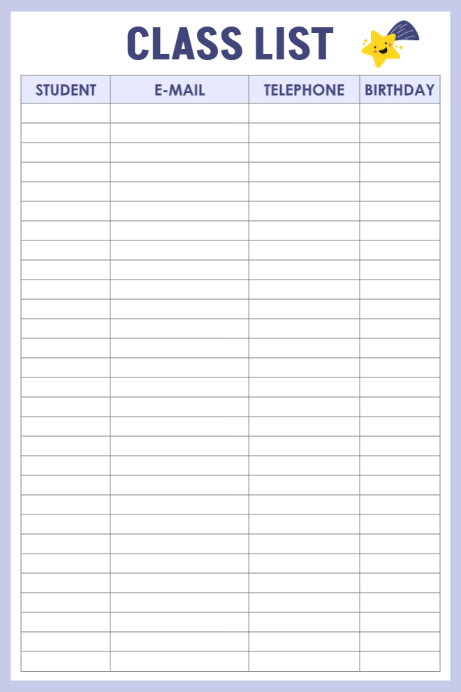 Class List Planner Template – A Must-Have for Teachers