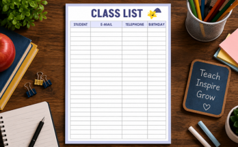 Class list template with student email phone and birthday columns