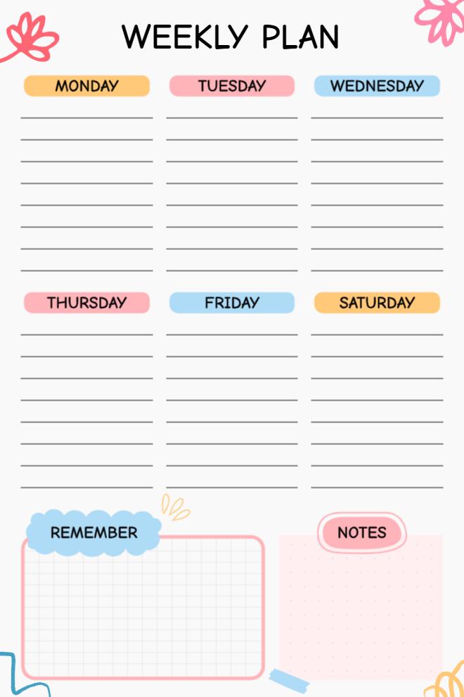 Colorful Weekly Task Organizer With Reminders and Checklists
