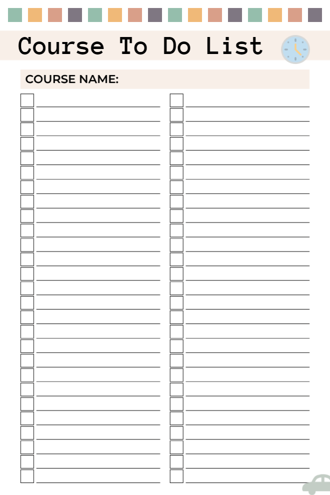 Course To-Do List Planner Template for Students to Stay Organized and Succeed