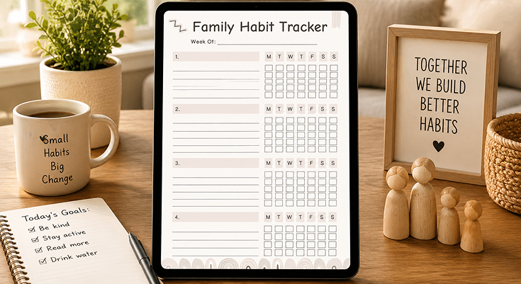 Weekly family habit tracker template with daily checkbox grid