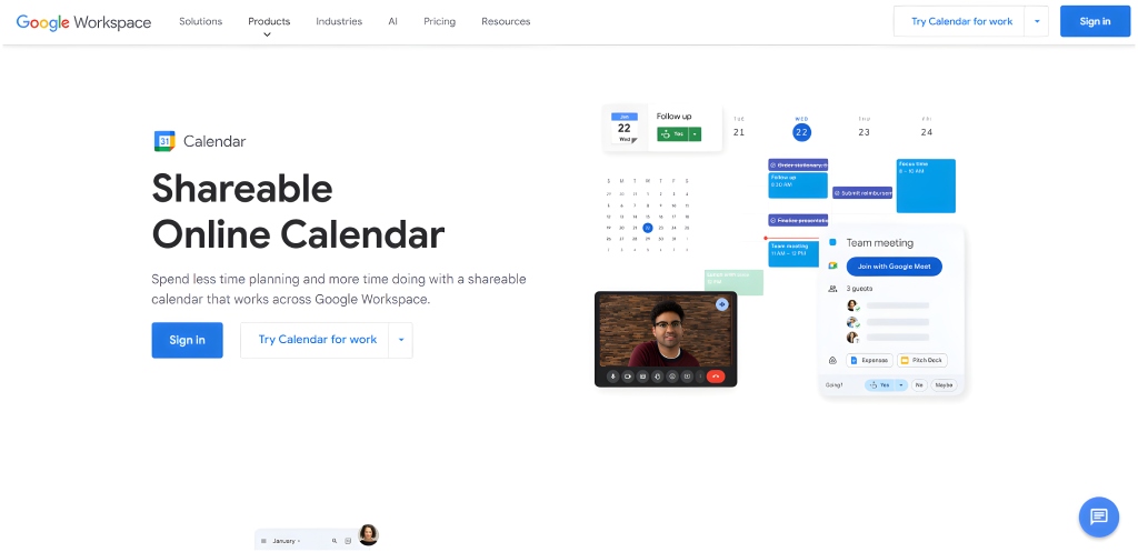 Google Calendar Interface for Efficient Event Scheduling and Time Management