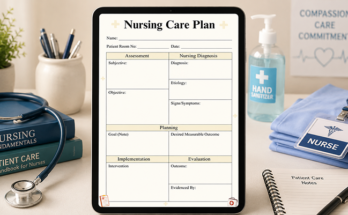 Nursing care plan template with assessment and evaluation sections