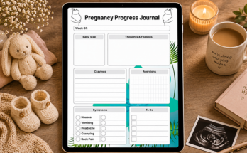 Pregnancy progress journal tracking baby size cravings symptoms and to do