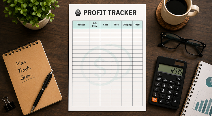 Profit tracker with product cost fees shipping and profit columns