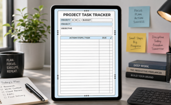 Project task tracker template with priority and action steps