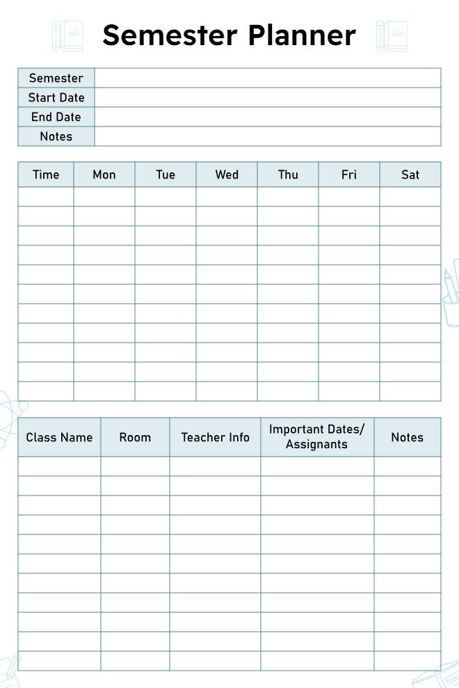 Semester Overview and Assignment Tracker Planner With Deadlines and Progress Tracking