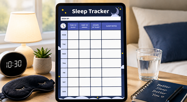 Weekly sleep tracker template with sleep hours and notes