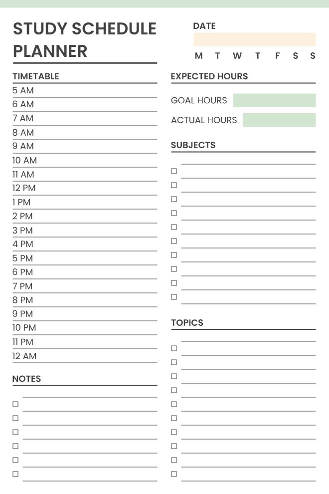 Study Schedule Planner Template