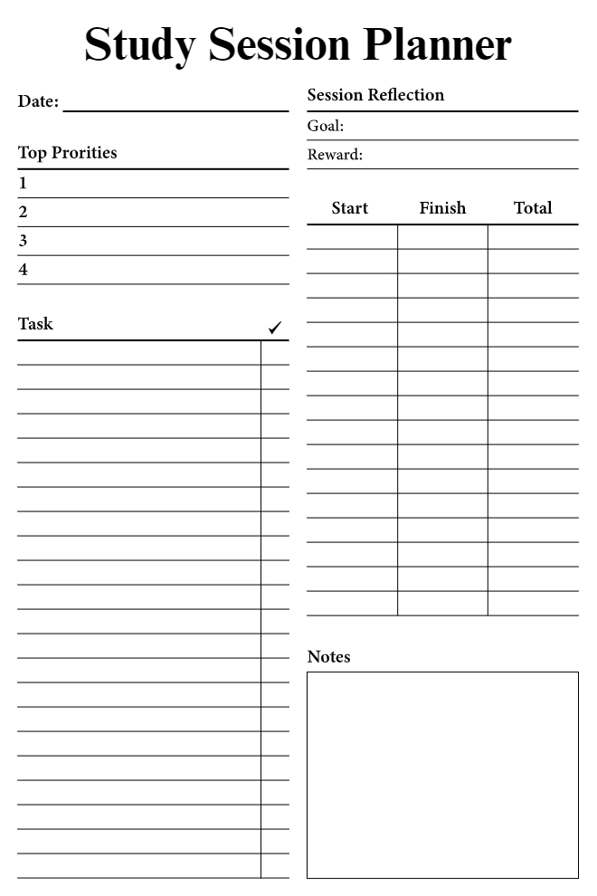 Study Session Planner Template to Balance Learning With Work