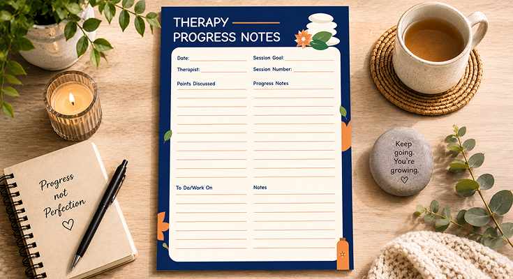 Therapy progress notes template with session goal and points discussed