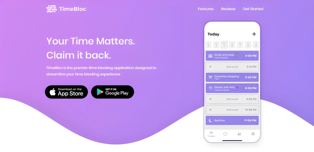 TimeBloc Interface for Structuring Your Day with Time Blocking Techniques