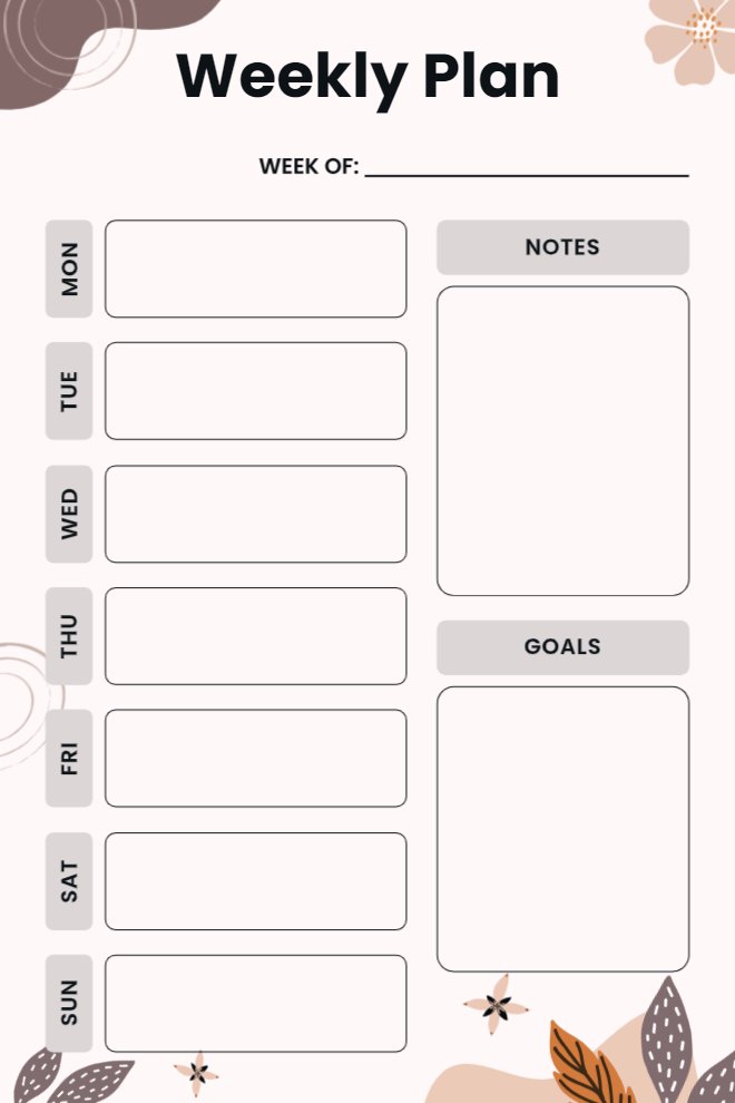 Weekly Goals and Notes Planner for Tracking Progress and Staying Focused