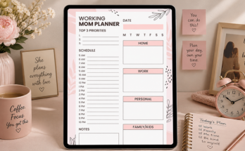 Working mom planner template with priorities and daily schedule