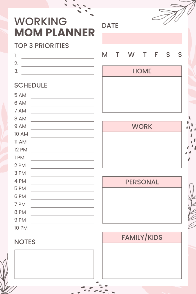 Working Mom Planner Template to Balance Work and Family