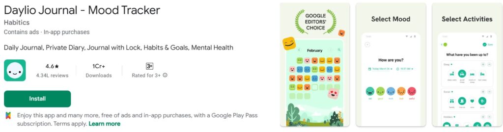 daylio journal app with mood tracker and activity logging