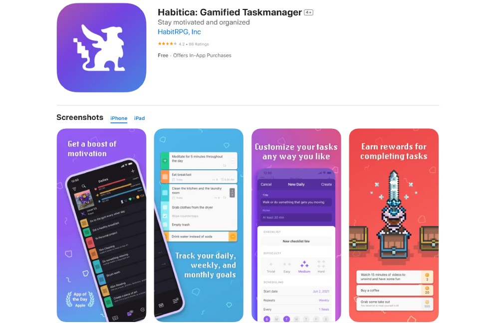 Habitica gamified routine tracking app