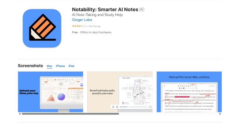 Notability app with handwritten notes and digital planner layout.