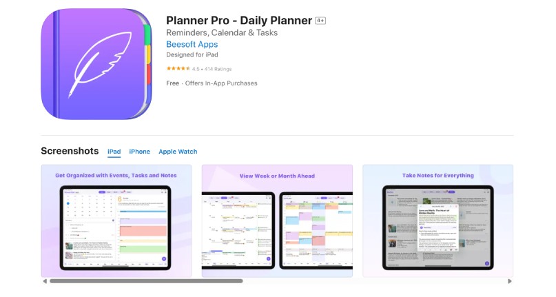 Planner Pro app with simple daily, weekly, and monthly schedule view.