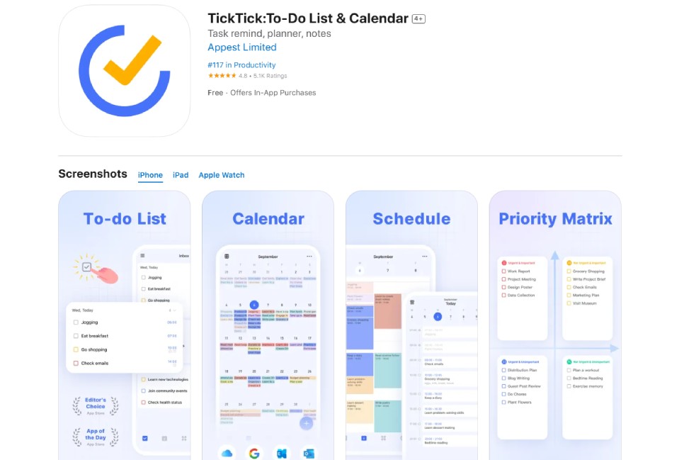 TickTick daily routine planner app with Pomodoro time