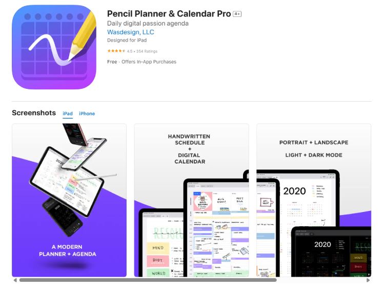 iPad Pencil Planner app with natural handwriting and calendar views.
