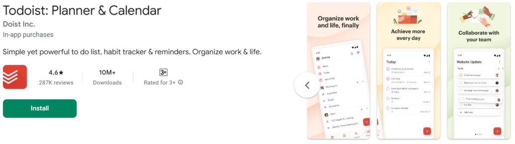 Todoist app for task management and habit tracking