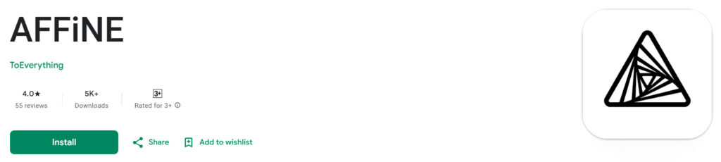 AFFiNE app for distraction-free planning and teamwork.