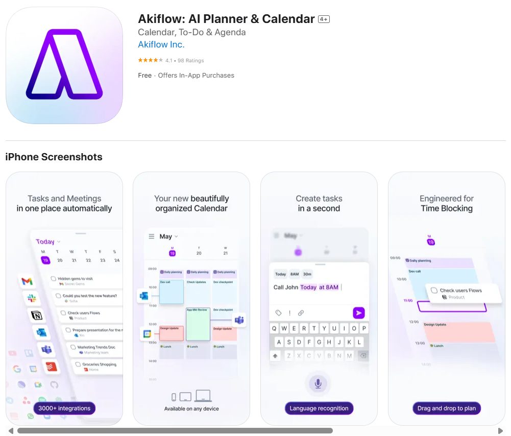 Akiflow app for time blocking