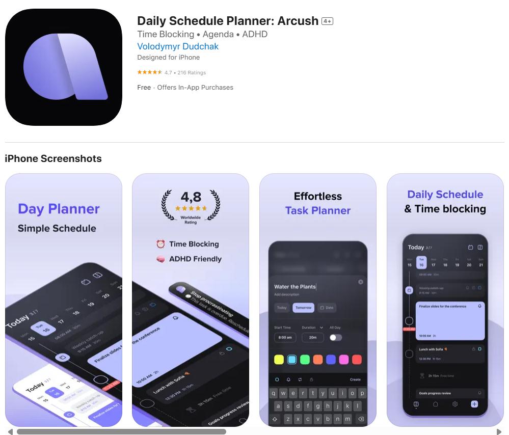 Arcush app for AI task planning
