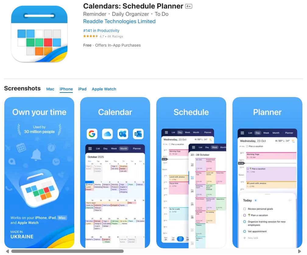 Calendars app for scheduling events