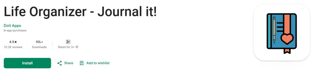 Life Organizer app for journaling and task management
