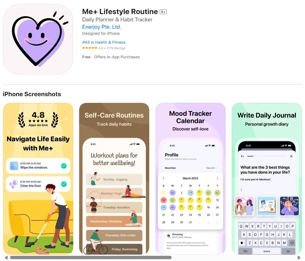 Me+ app for tracking habits