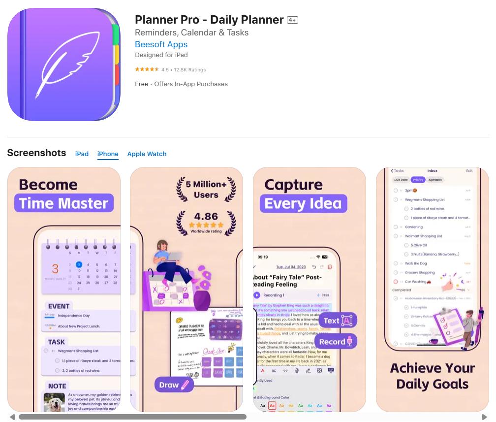 Planner Pro app for schedules and notes