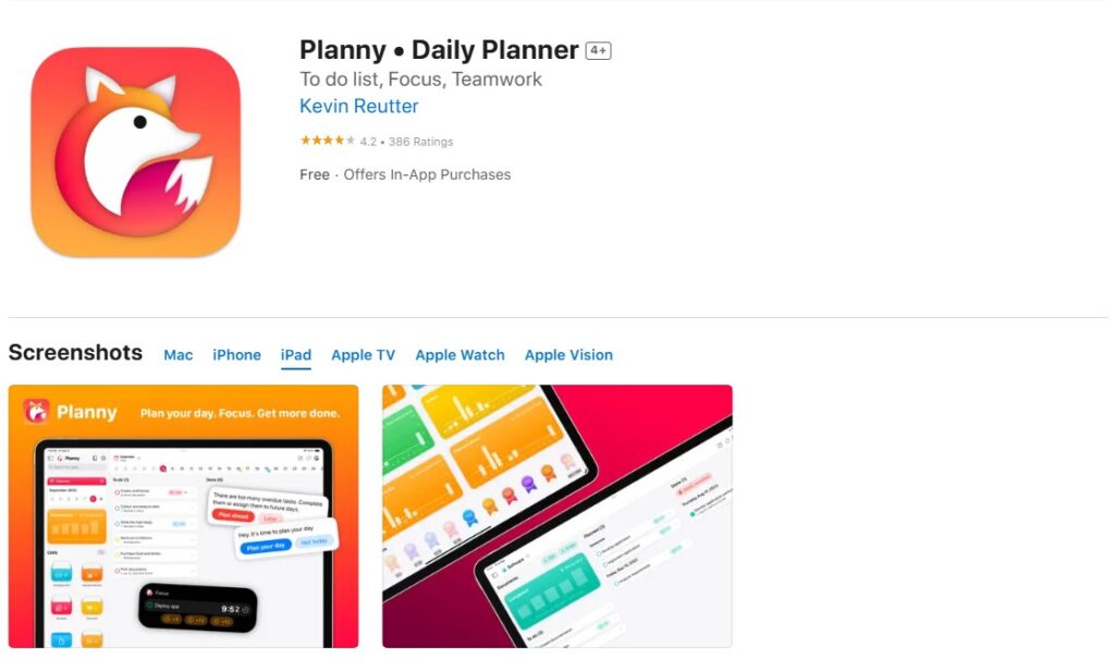 Planny app with task scheduling on iPad.