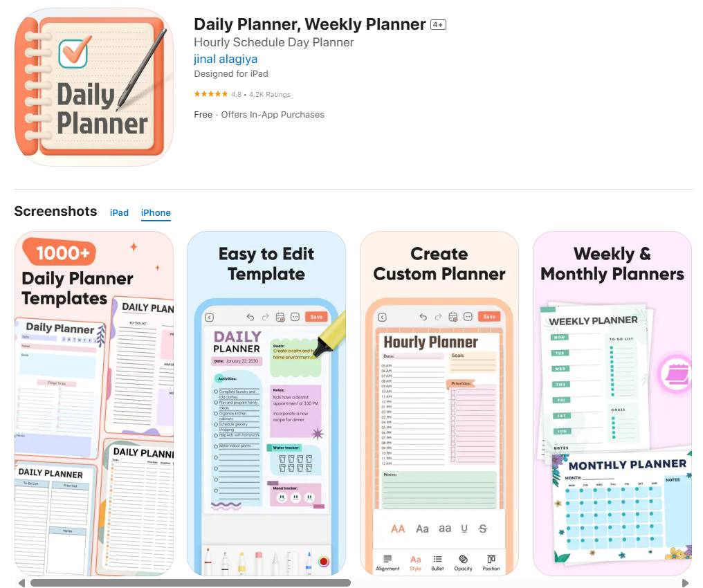 PlanWiz app for planning with templates